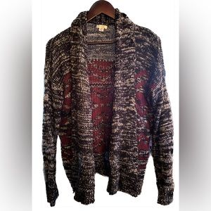 KNITTED AZTEC PATTERN BLACK AND MAROON CARDIGAN